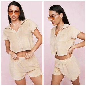 Nasty Gal Cropped Shirt And Shorts Lounge Set
